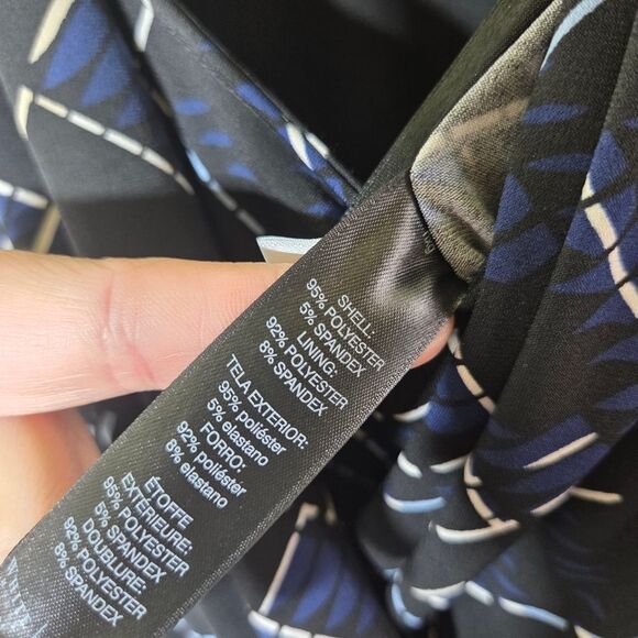 White House Black Market Career Navy Blue Geometric Knee Length Dress Size SM - Picture 10 of 10